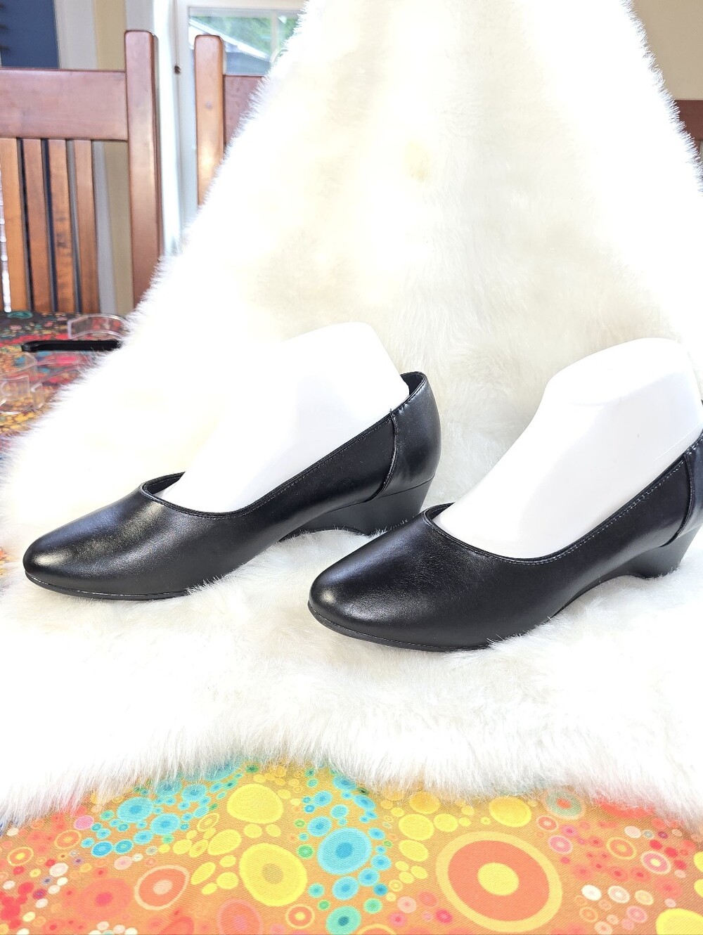 Memo Tech Legacy Black Vegan Wedge Heel Pumps